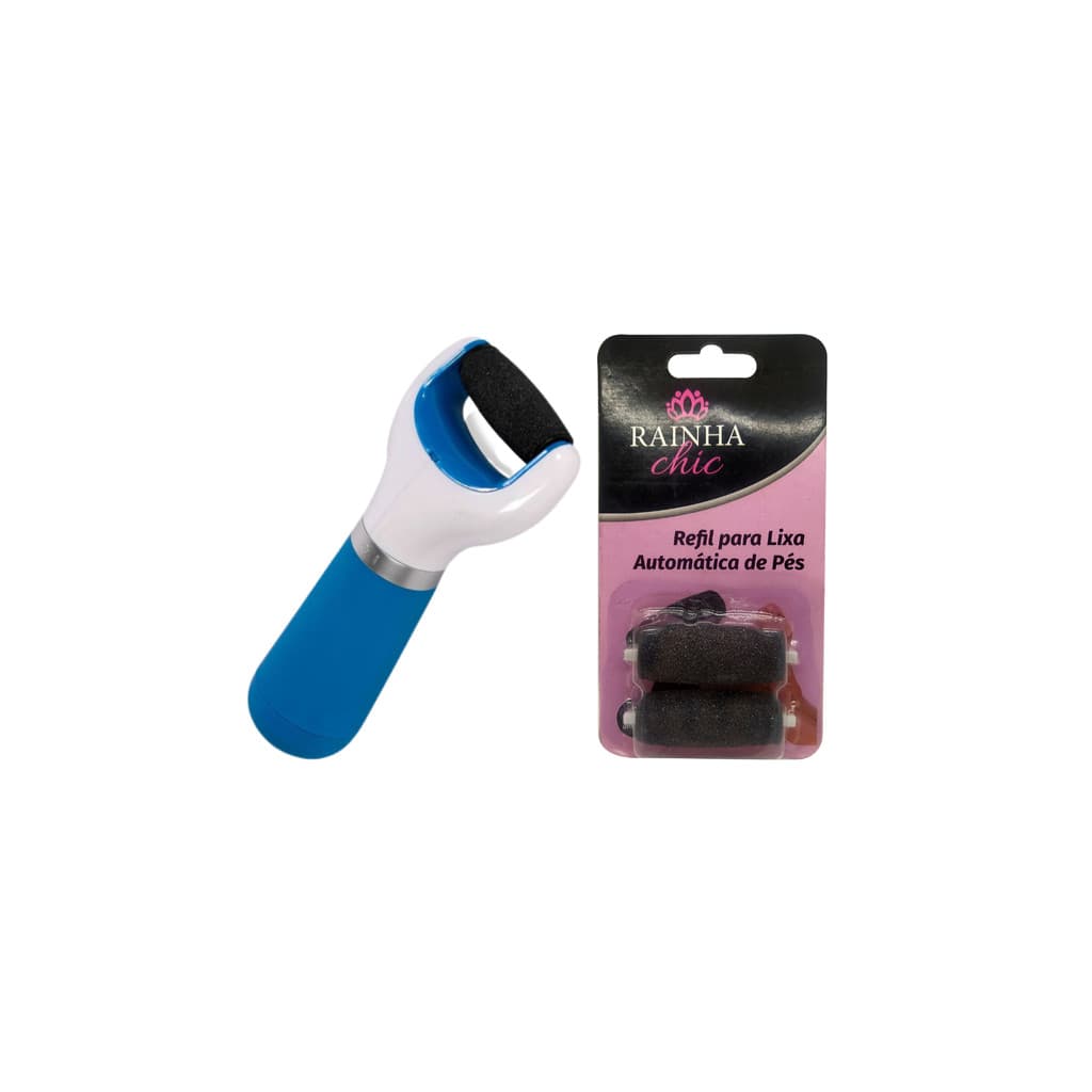 KIT DE ESFOLIADOR AUTOMÁTICO PARA OS PÉS + REFIL COM 2 LIXAS RAINHA CHIC