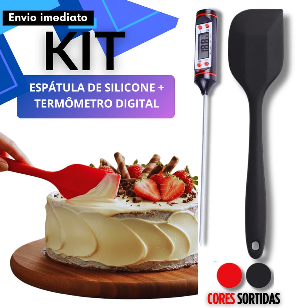 Kit 2/3/5 Peças Termômetro Culinário Digital -50°C a 300°C + Espátula Pão Duro Silicone Páscoa Chocolate