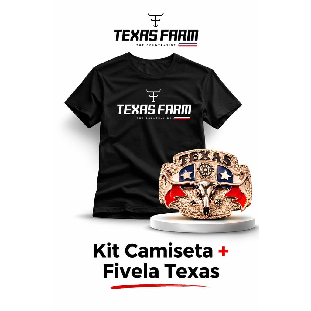 Camisa algodão Country Texas Farm mais fivela texas lançamento rodeio barretos