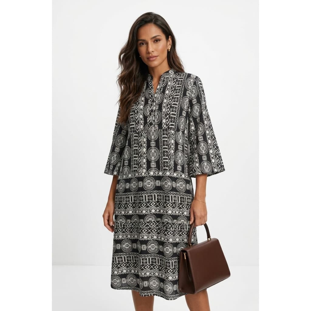 Vestido Curto Estampado Feminino Manga Longa Casual Elegante-MHI-254