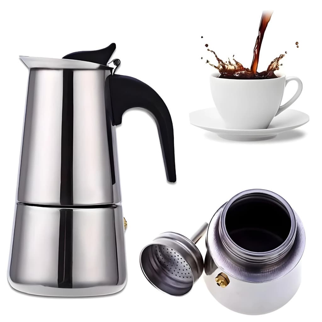Cafeteira Italiana Inox Espresso Maker 6 Xícaras Fogão Gás ou Indução