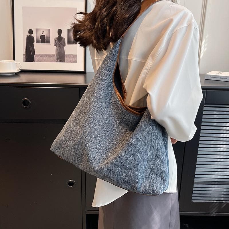 Casual Denim saco feminino 2025 novo estilo na moda Commuter bolsa de ombro grande capacidade sacola de compras