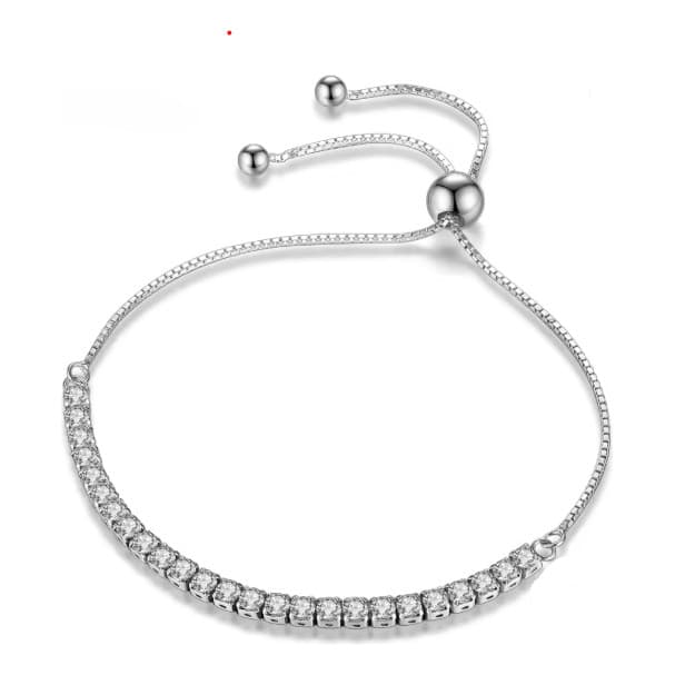 Pulseira Bracelete Prata 925 Com Zircônias - Fecho Ajustável 19 Cm Prateado