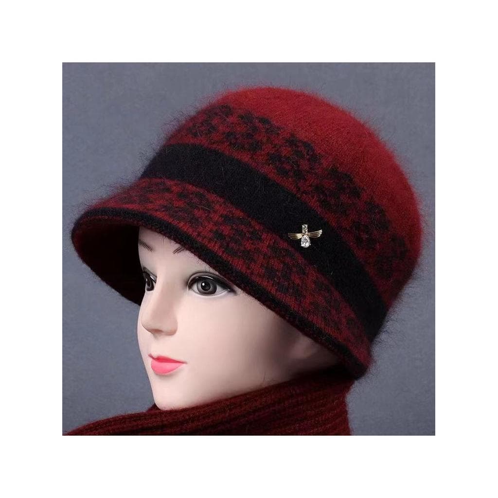 Outono inverno meia-idade idosos chapéu feminino quente coelho chapéu de lã mãe chapéu de malha mais veludo engrossado v