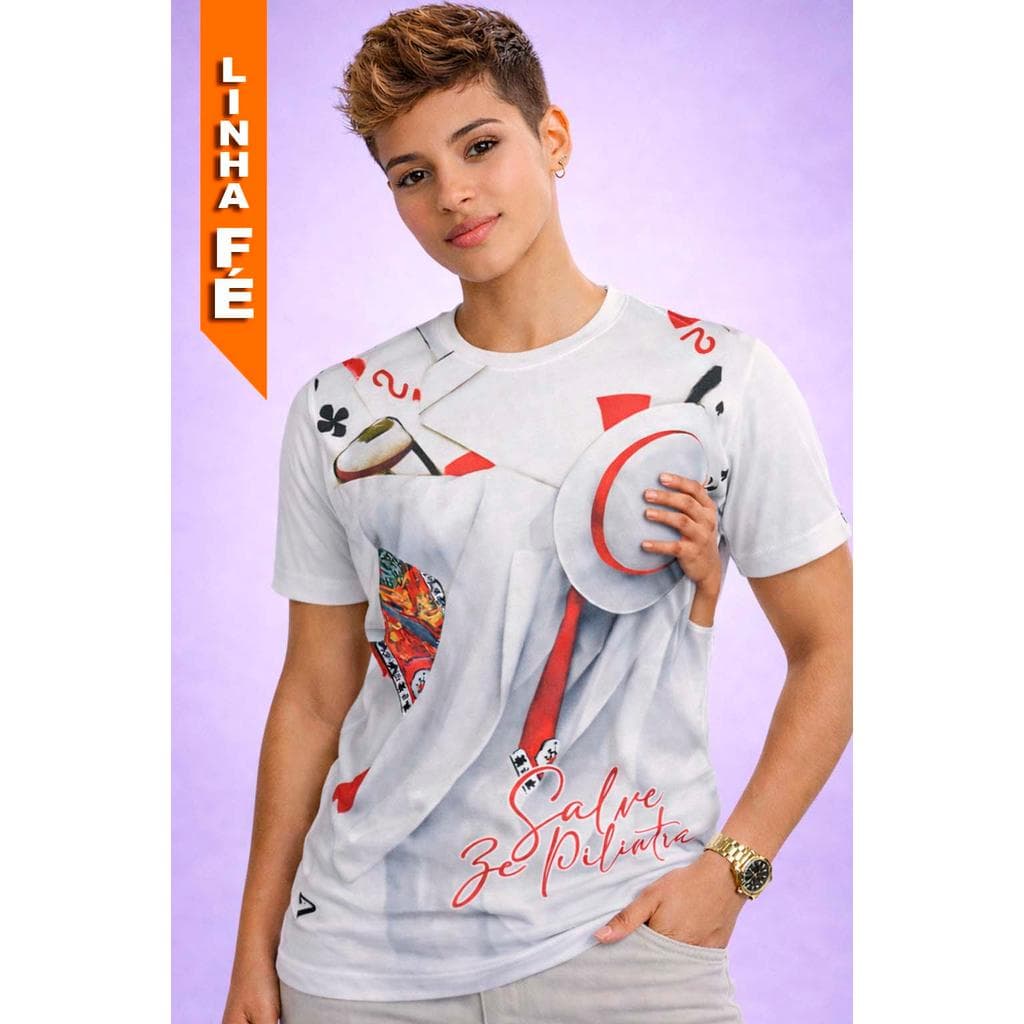 Camisa Religiosa Zé Pilintra Umbanda Camiseta Candomblé Estilo Cartas Estampa Completa