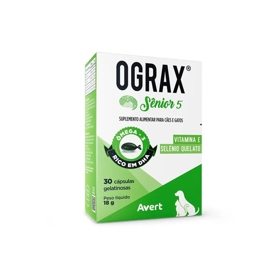 Ograx Senior 5 Suplemento Cães Gatos 30 Cápsulas Avert