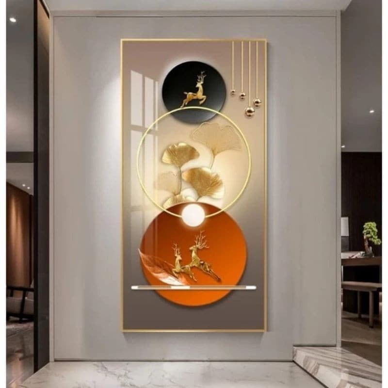 Quadro Decorativo Folha de Ouro Abstrato Veados Nórdico