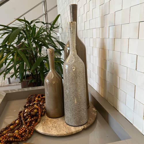Trio De Vaso Cerâmica Garrafa Tendência Decoração Arte Bege