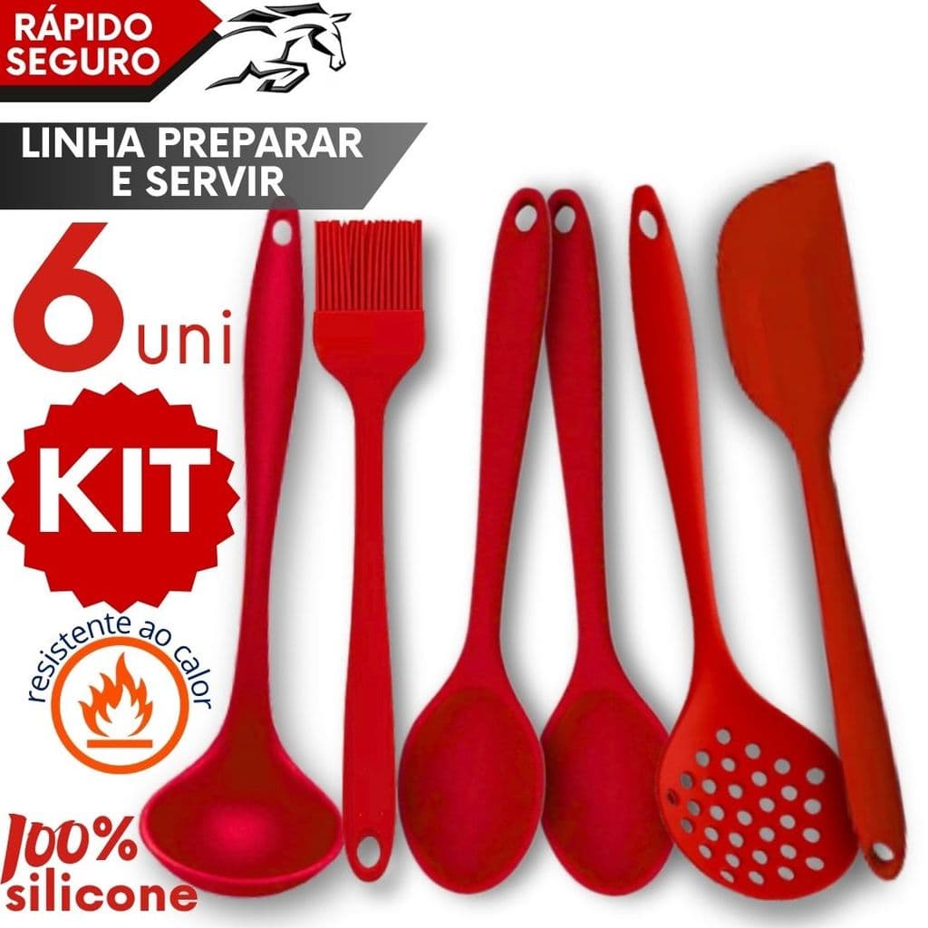 Kit Silicone Colher Concha Espátula Escumadeira Pincel 21cm Versão Mini Compacto