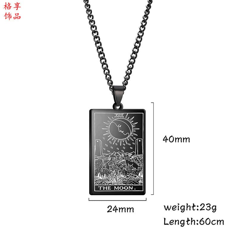 Colar de Cartas de Tarot em Aço Inoxidável - Estrelas, Lua, Sol - 22 Designs