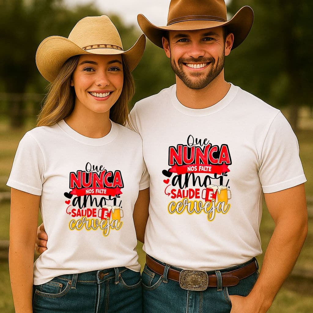 Kit Camiseta Casal amor cerveja dia dos namorados country rodeio vaquejada