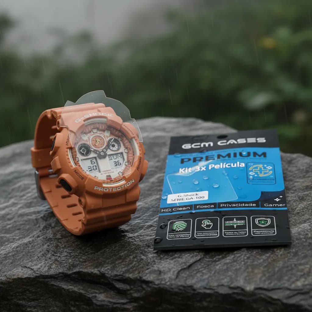 Kit Proteção Para G-shock Ga-100 Series Películas 3 Hidrogel Flexível Anti Arranhões Anti Riscos