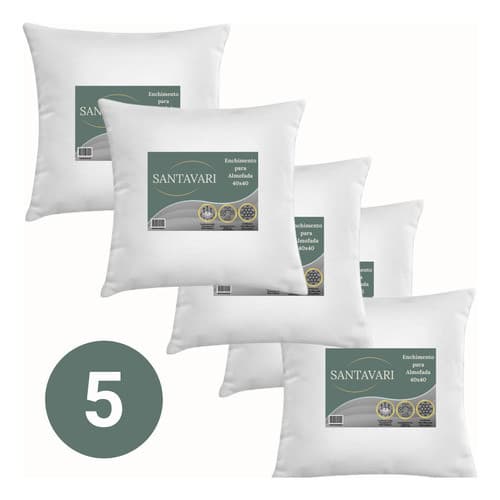 Kit 5 Enchimentos Almofada 40x40 Sofá Cama Decoração Liso Branco