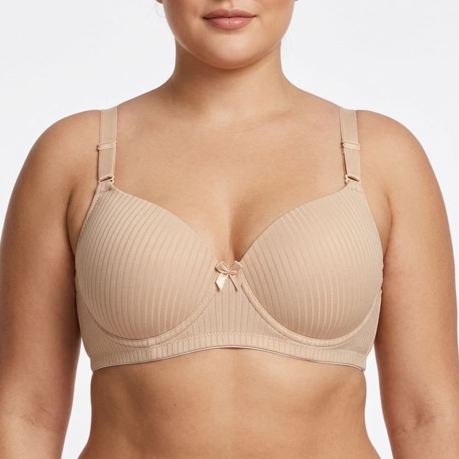 Sutiã Plus Size com Bojo e Aro Reforçado Canelado com Alça Regulável e Confortável Alta Sustentação