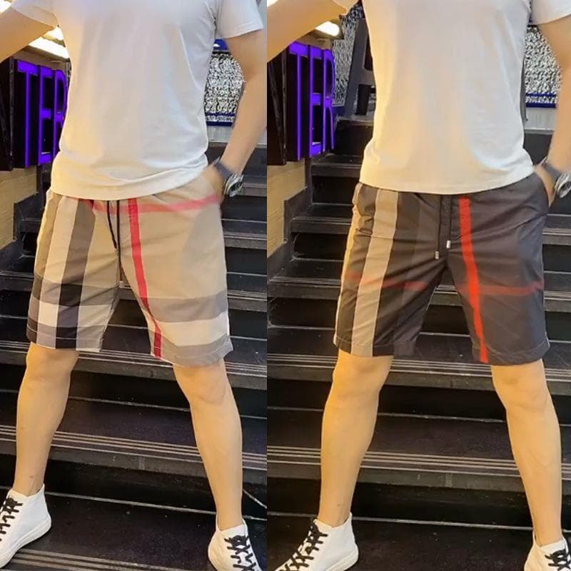 Verão gelo seda Casual Shorts masculino leve All-Match xadrez calças de cinco pontos moda tendência calças esportivas de