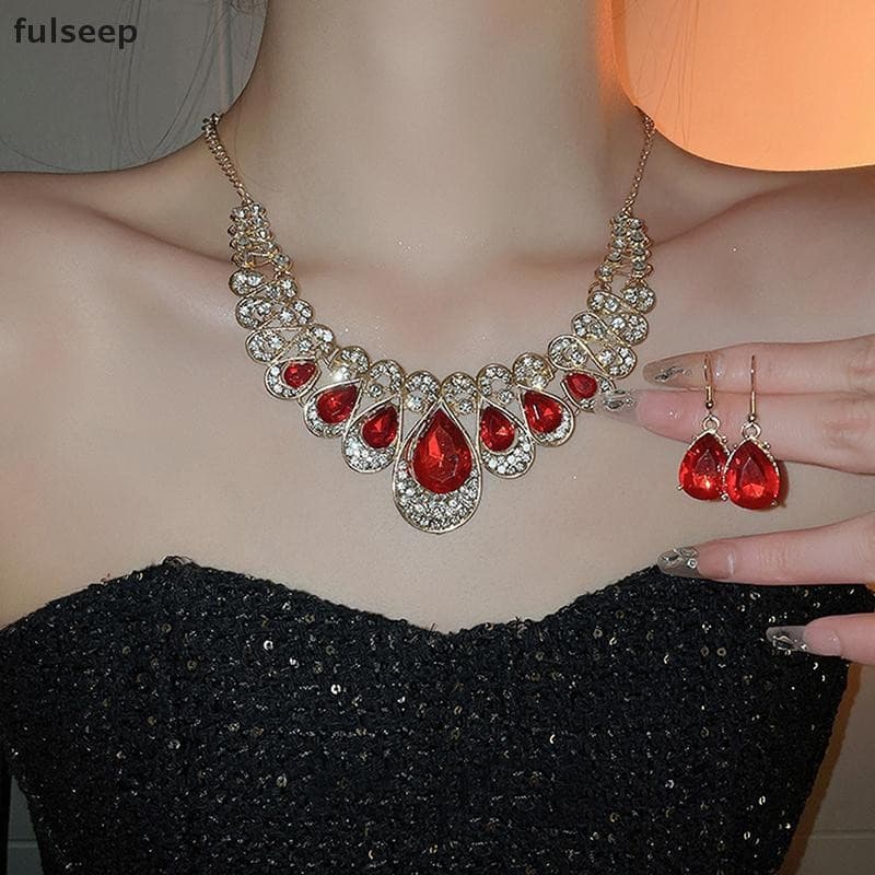 [fulseep] Conjunto De Joias Fashion Metal Brilho Diamante Colar Brinco Para Mulher Festa Presente BR