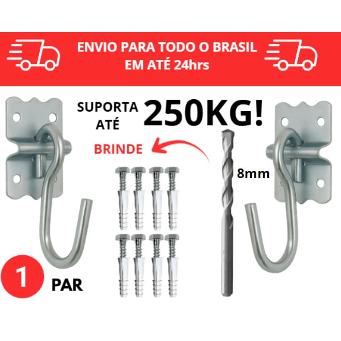 Kit completo Gancho de rede parafuso com 8 unidades de/parafusos e buchas/ + Broca 8mm Brinde