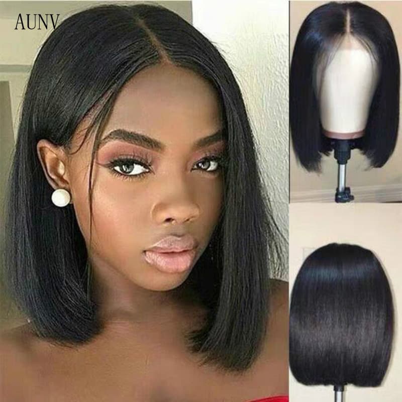 2026 Peruca de Cabelo Humano Curta e Grossa em Cor Natural para Mulheres, Peruca de Cabelo Liso Curta para Mulheres Médi
