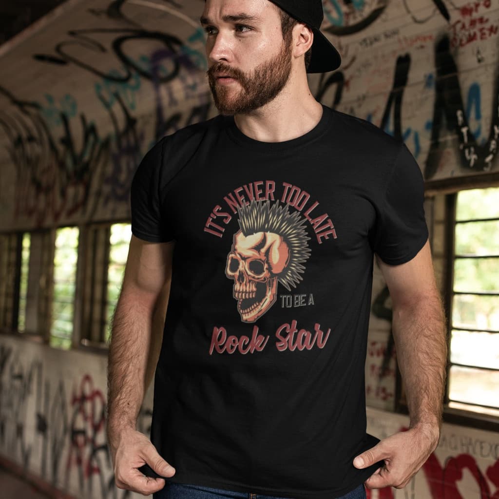 Camiseta Algodão Punk Rock Star Caveira Moicano Dark Dtf