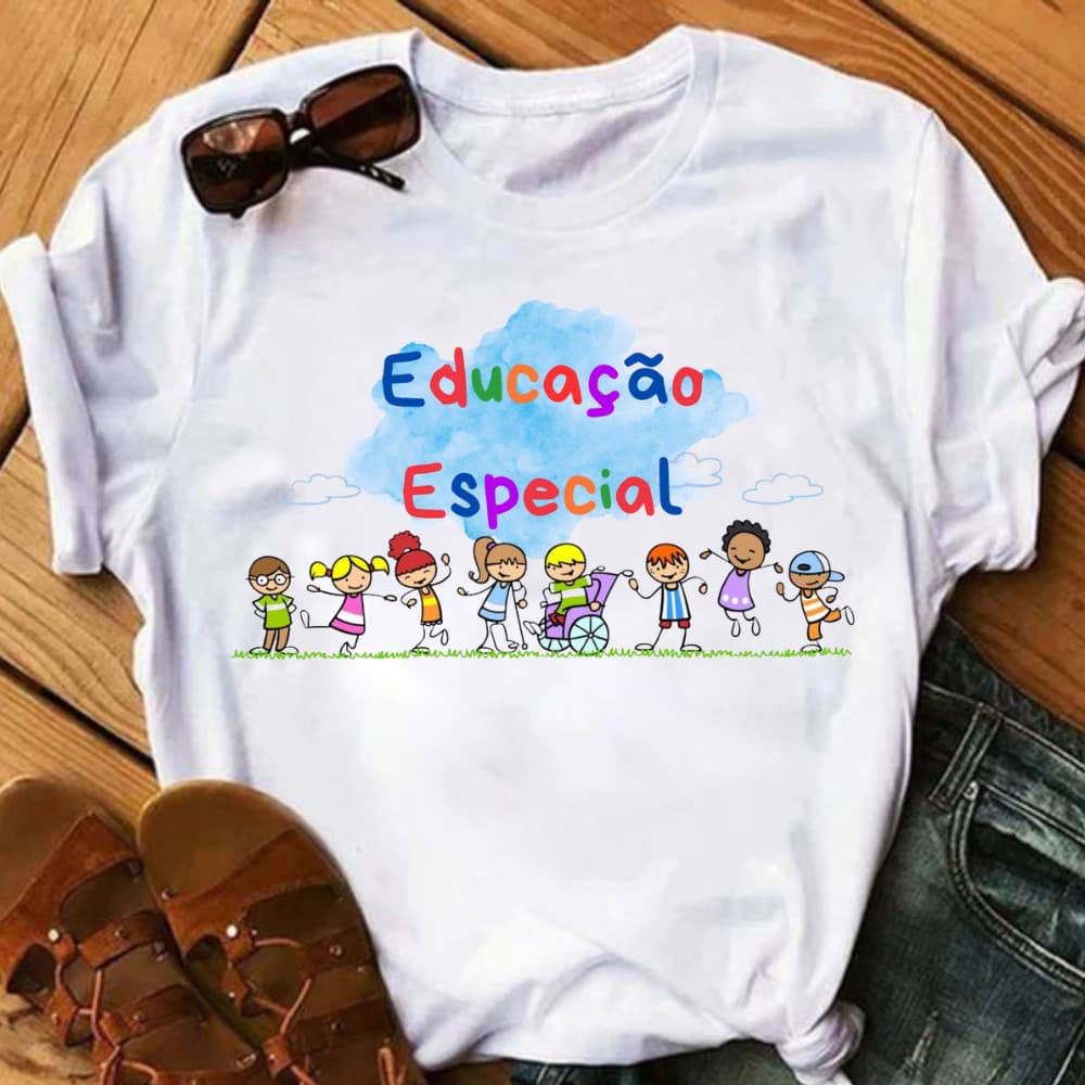 Camiseta Blusa Feminina Estampada Educação Especial Profissão Professora Educação Pedagogia