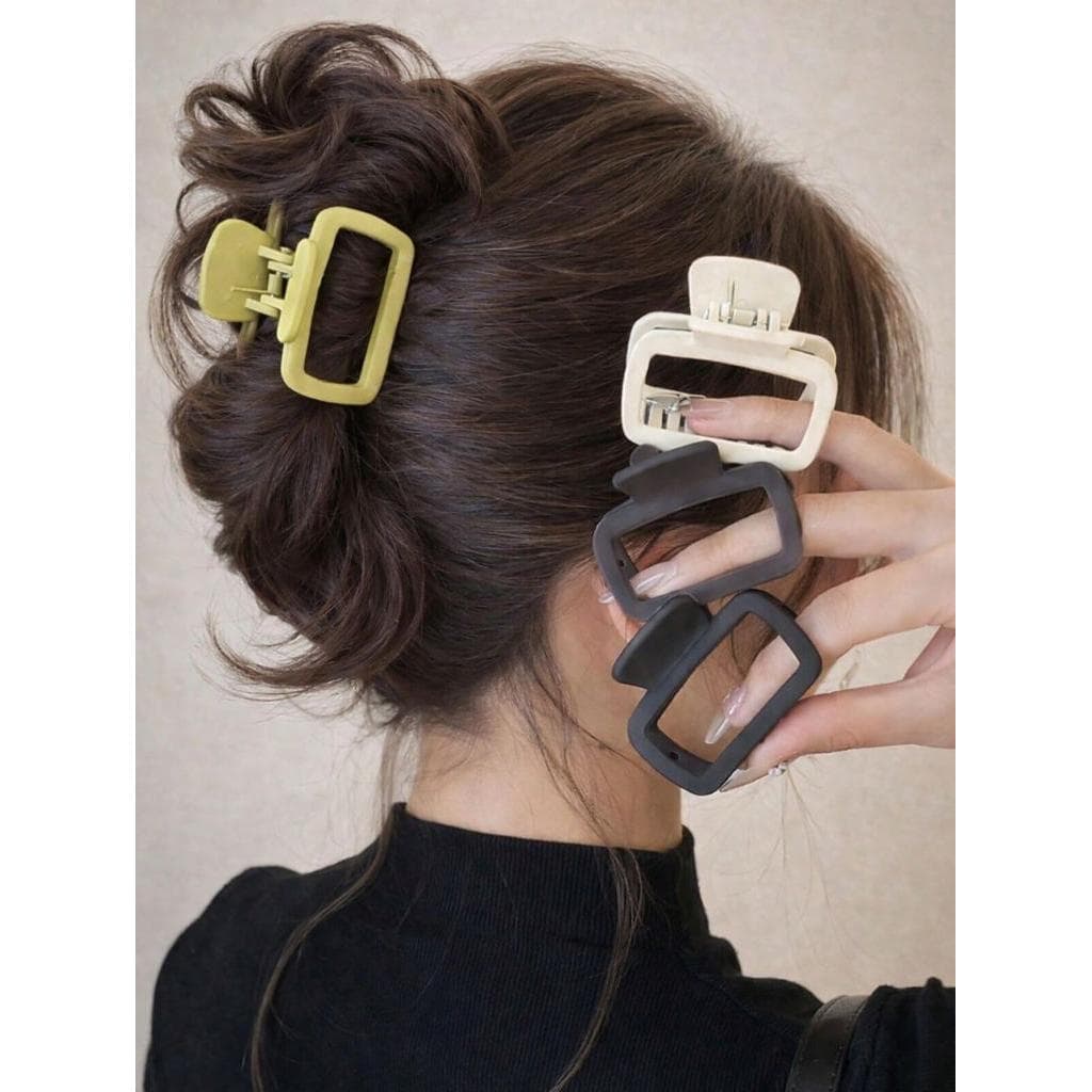 Clipes de Cabelo Quadrados em Plástico Leve - Kit com 4 Peças ou Unidade 5cm Preto, Branco, Marrom e Cáqui