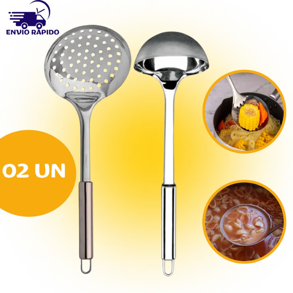 Kit Concha  e Escumadeira Para feijão Sopas Caldos e Escumadeira Arroz Frituras