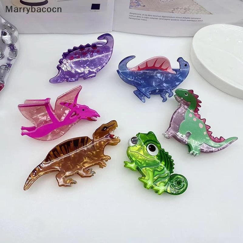 [MAR] Colorful Dinossauro Cabelo Garra Engraçado Camaleão Caranguejo Grampo De Acetato Fofo Acessórios Para Mulheres E M