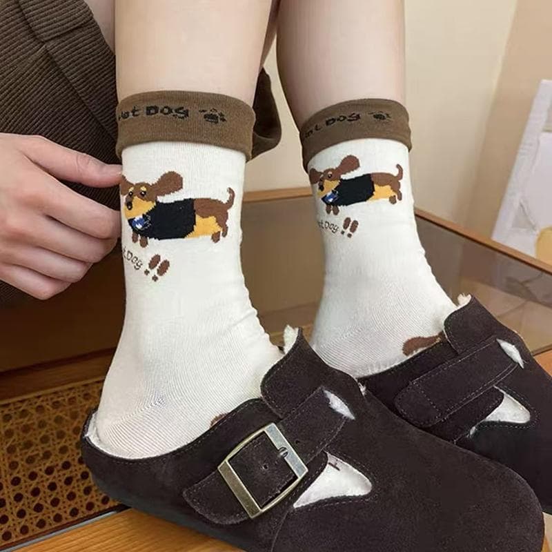 JTN Engraçado Dachshund Animal Meias De Algodão Salsicha Cão Dos Desenhos Animados Impressão Outono Inverno Quente Meia