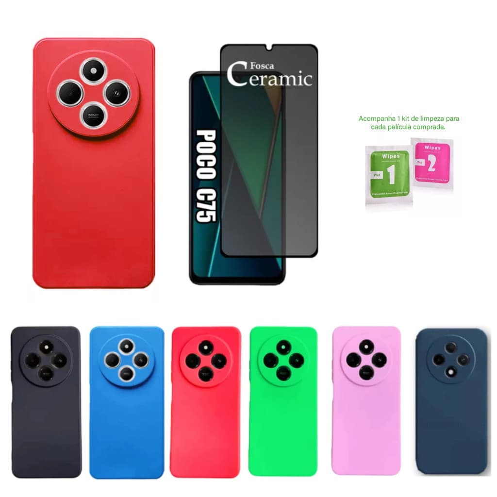Kit Para Xiaomi Poco C75  - Película Fosca Privativa + Capa Silicone Aveludada