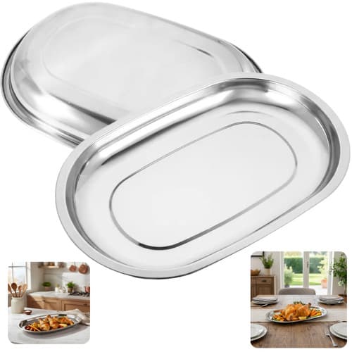 2 Baixela Travessa Bandeja Mesa Servir Oval Inox 28cm Assar Aves Festa Final De Ano Guarnição Buffet