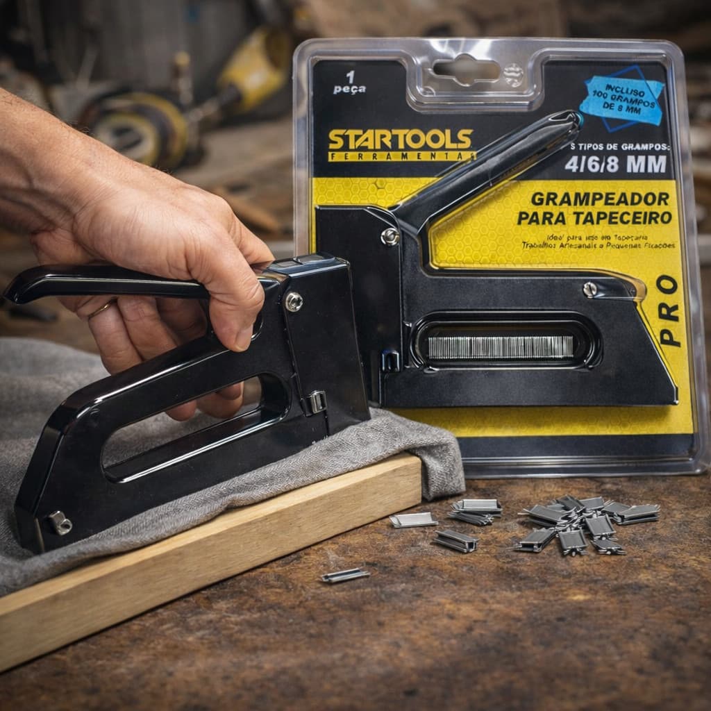 🔧 Grampeador Tapeceiro Profissional Manual Metálico Compatível 4 6 8mm 100 Grampos Fixação Precisa