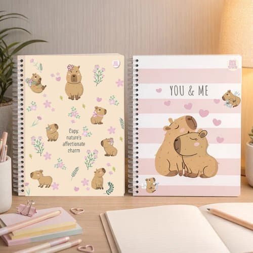 Caderno Universitário Espiral Capivara 10 Matérias Capa Fofa Estudantil Escolar - Sortido