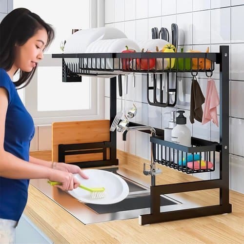 Escorredor Loucas Suspenso Organizacao Pia Cozinha Preto Fosco Moderno