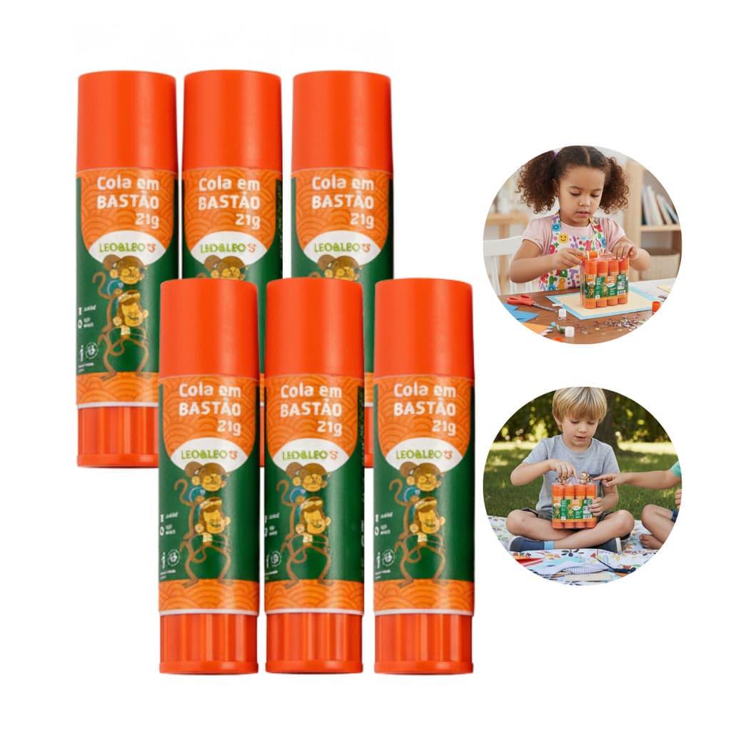 6 Un Cola Bastão 21g Leo&Leo Ideal Para Papelaria Trabalhos Escolares Artesanato Uso Diário