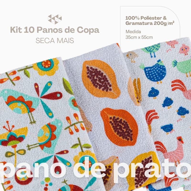 Kit Pano de Copa Seca Mais 10 Unidades Cores Variadas