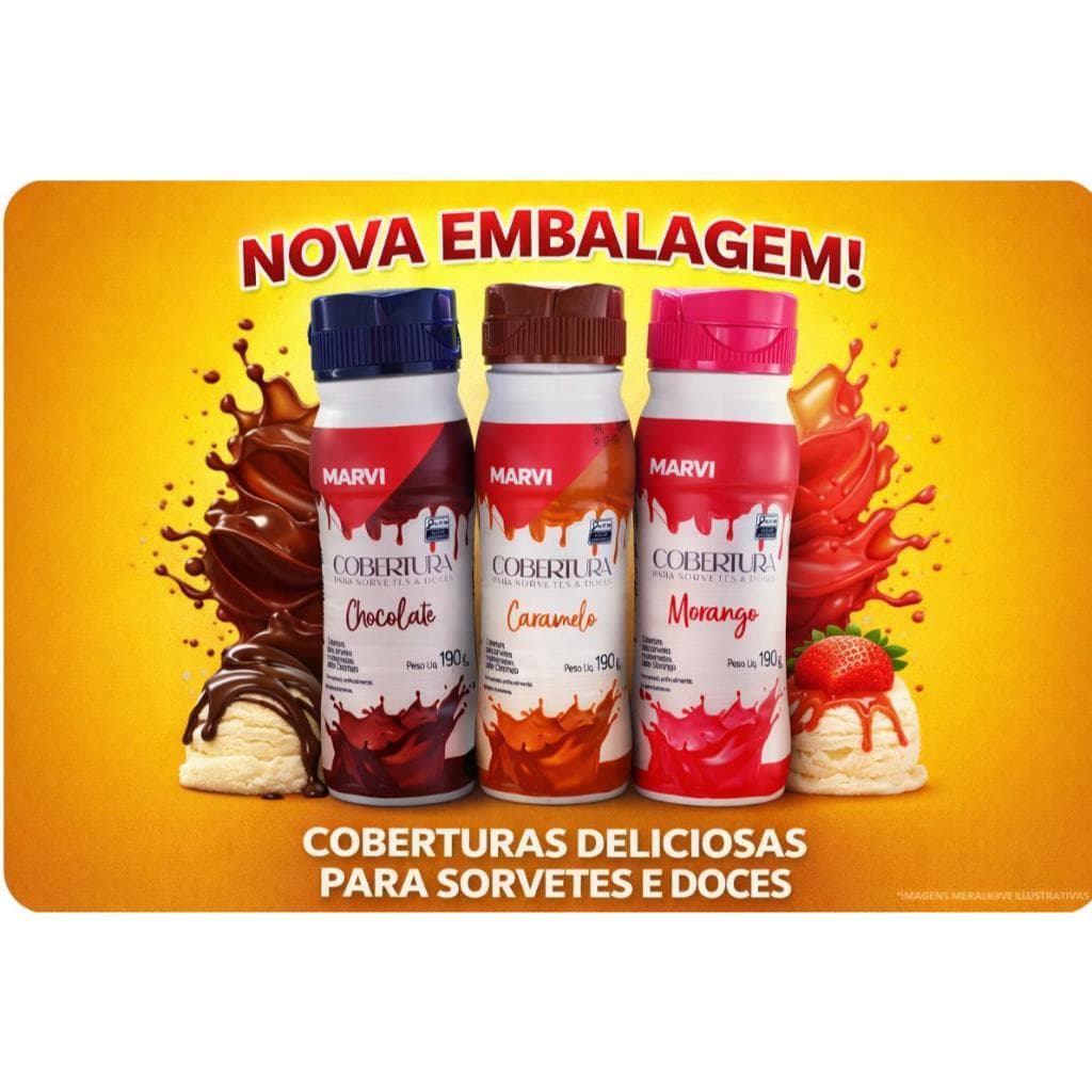 Cobertura Para Sorvete Marvi Kit Com 3 Sabores De 190g