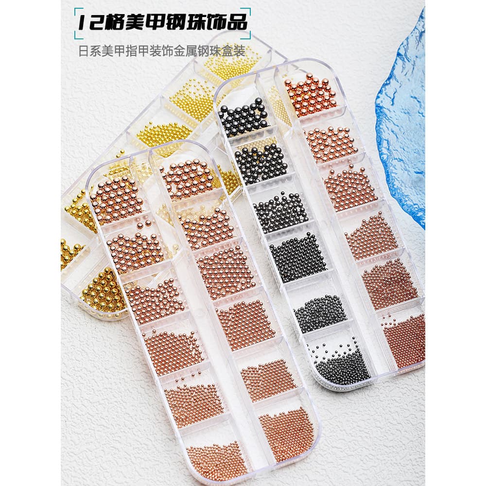 Japonês novo estilo acessórios de Manicure rosa ouro prata preto grande pequena bola aço Metal 12 grade misturada plataf