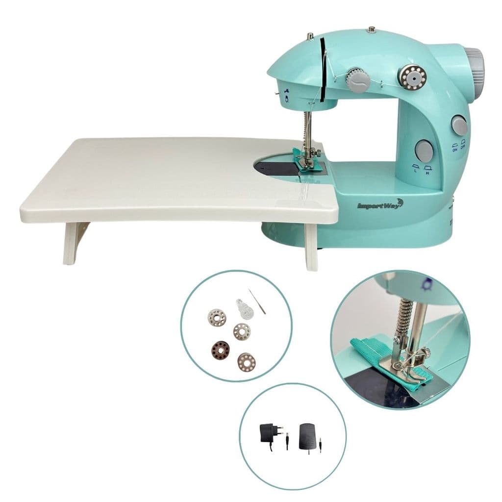 Mini Máquina De Costura Com Mesa Azul 127v/220v Portátil Artesanato