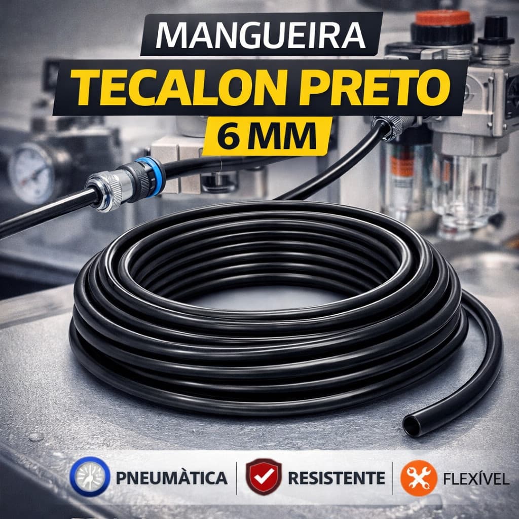 Tubo Tecalon 6x4mm Preto 10 Metros – Ar Comprimido e Automotivo