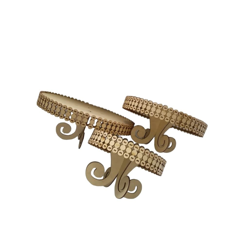 Trio De Bandejas Redonda Pérola Laser P,m E G Mdf