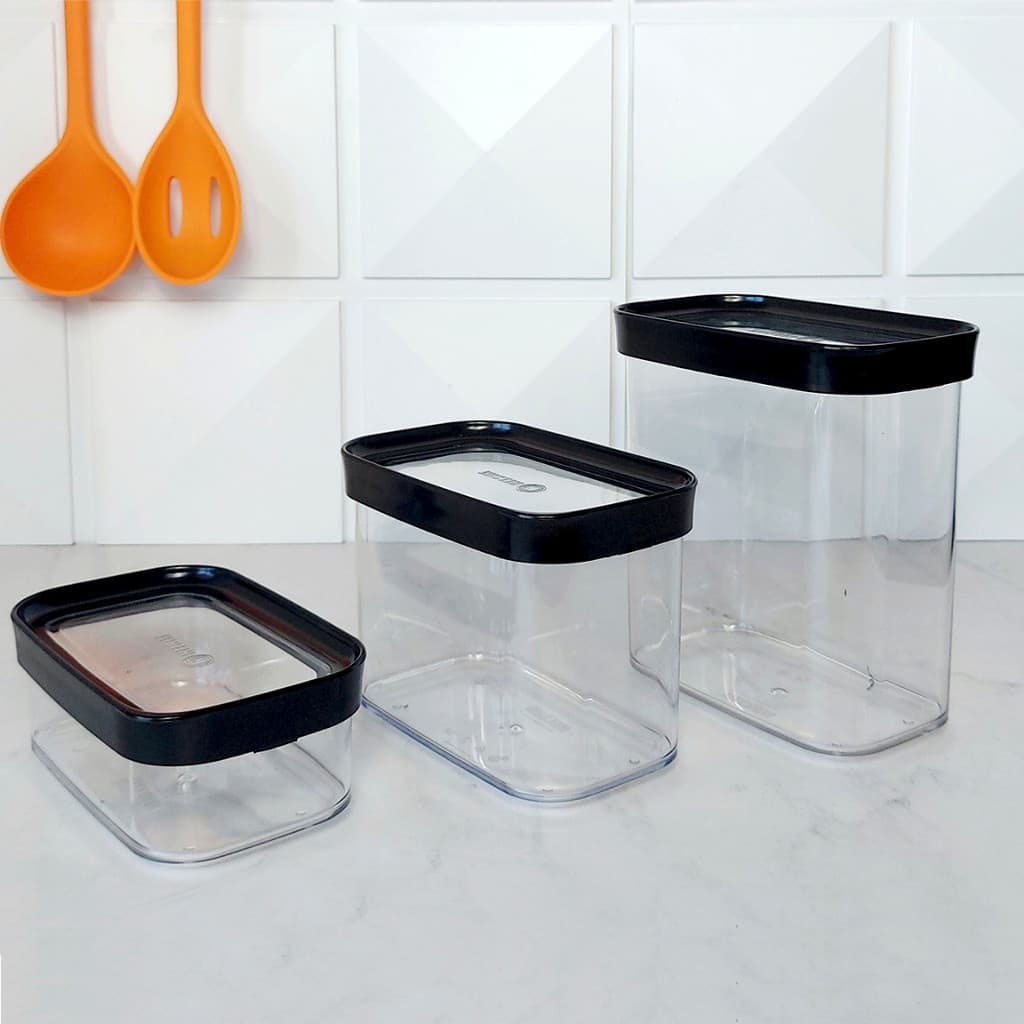 Conjunto 3 potes herméticos 1500,1000 e 450ml  para Mantimentos em Acrílico Helsim