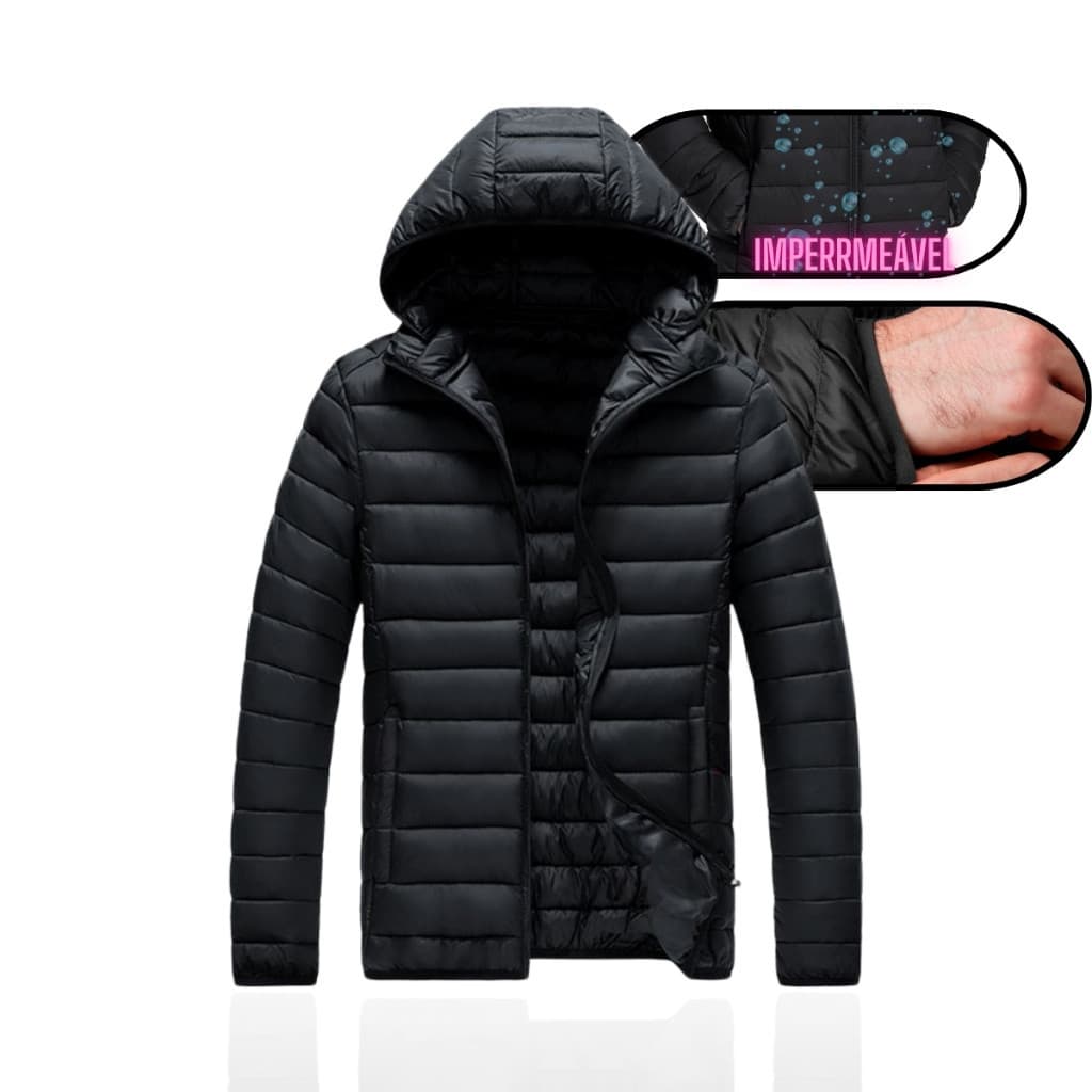 Jaqueta Puffer Masculina Bobojaco Bomber Inverno Neve Com Capuz Removível Blusa Frio