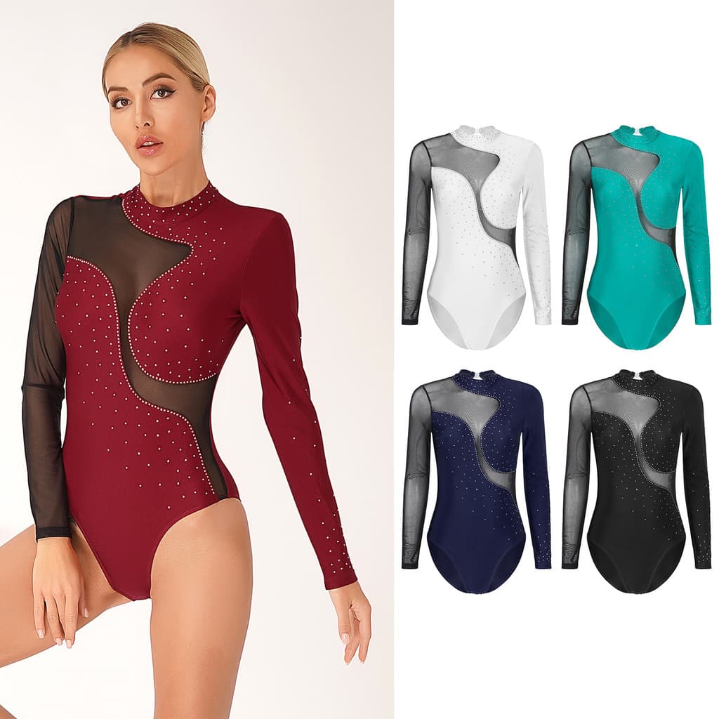 inhzoy Body Feminino Brilhante Com Strass Colorido Bloco De Malha Transparente Patchwork Buraco De Fechadura Nas Costas