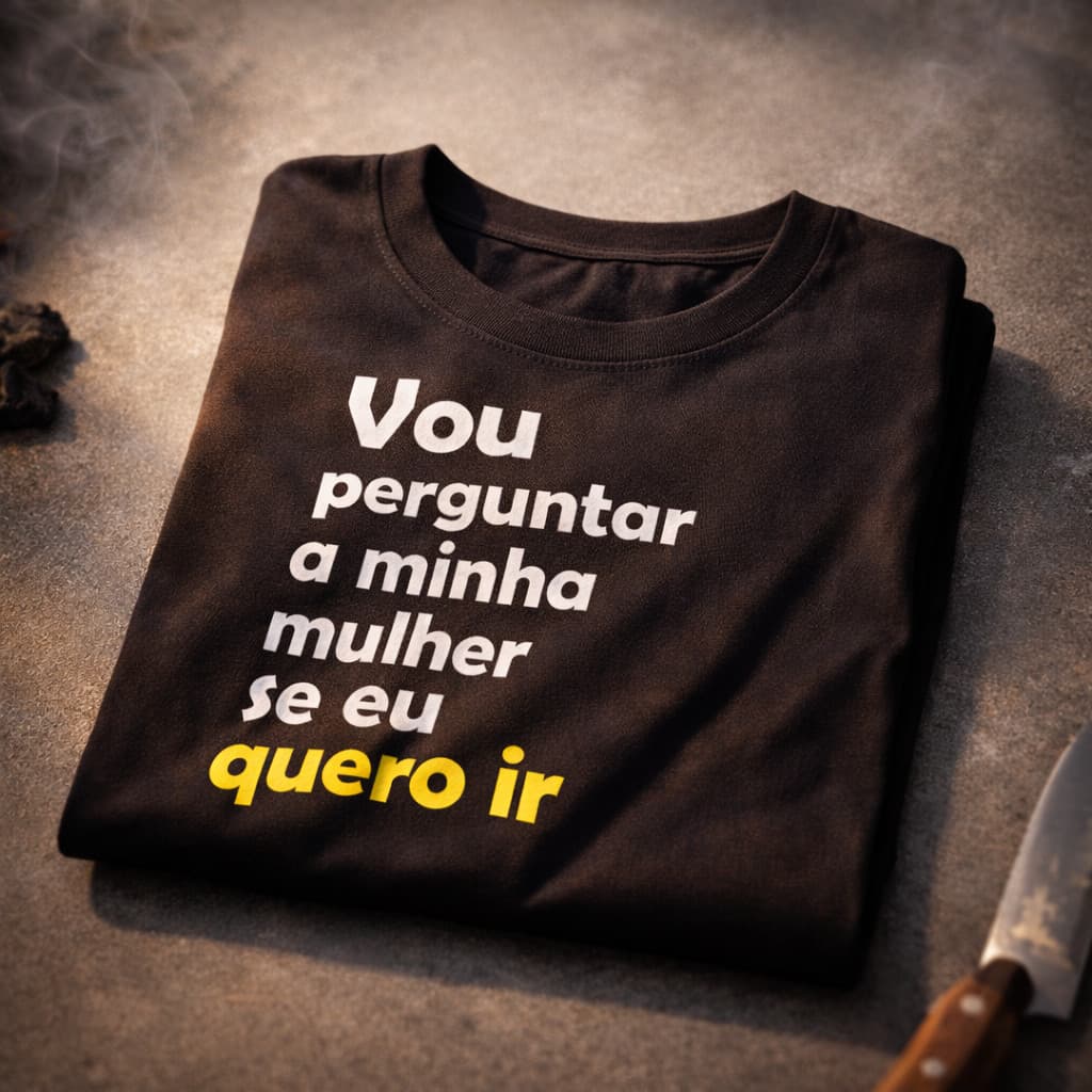 Camiseta Premium Masculina Frase Engraçada Estampa Vou Perguntar Minha Mulher
