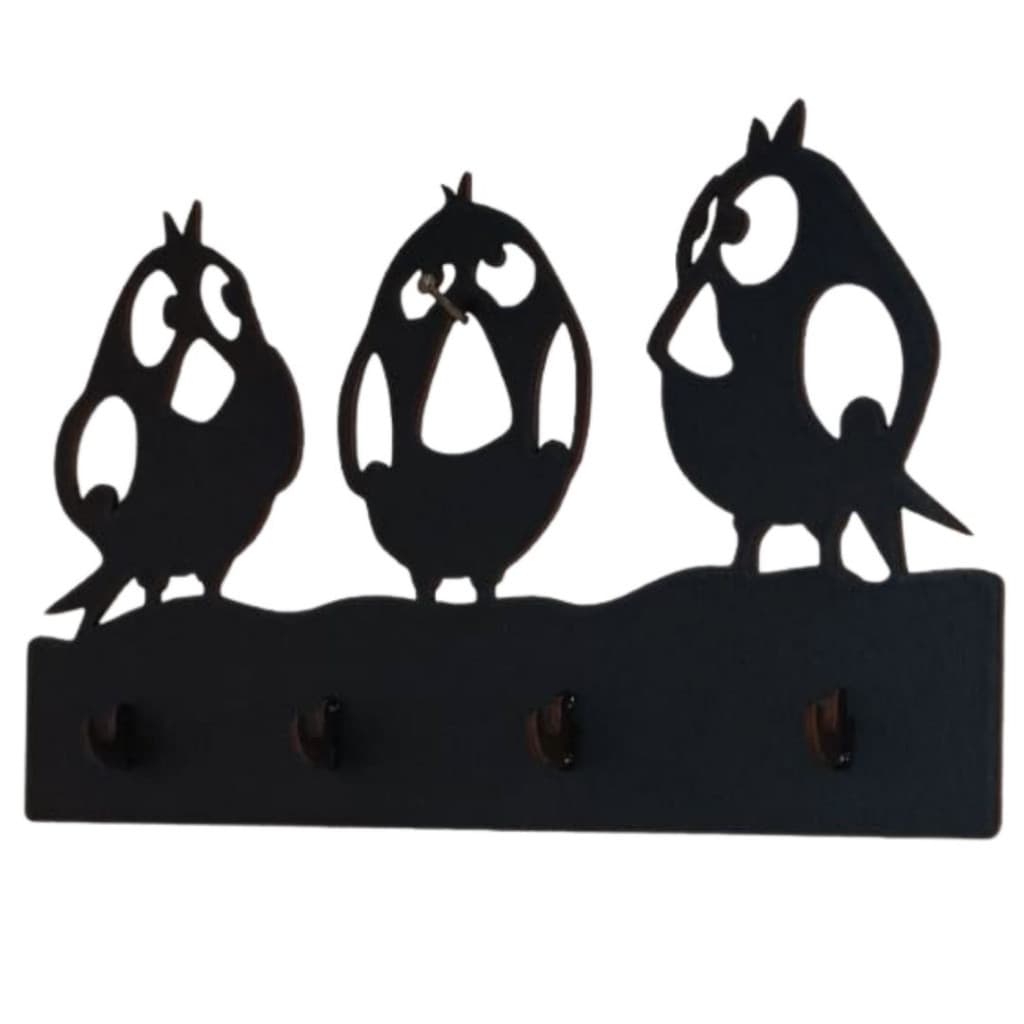 Porta Chaves Tema Pássaros em MDF - Preto, Branco e Cru | Decoração de Parede