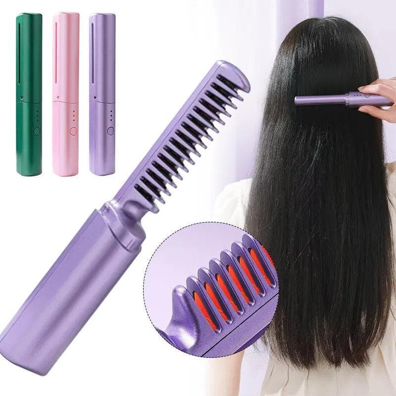 Alisador de Cabelo Portátil Escova Alisadora Mini Chapinha Sem Fio Recarregável USB Aquecida