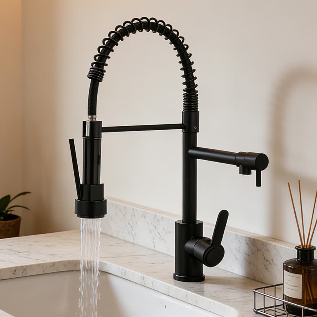 Torneira De Cozinha Gourmet Alça Única Com Extensor De Spray Tubo De Água Flexível Prata Superior Para 360 ° Ajuste De