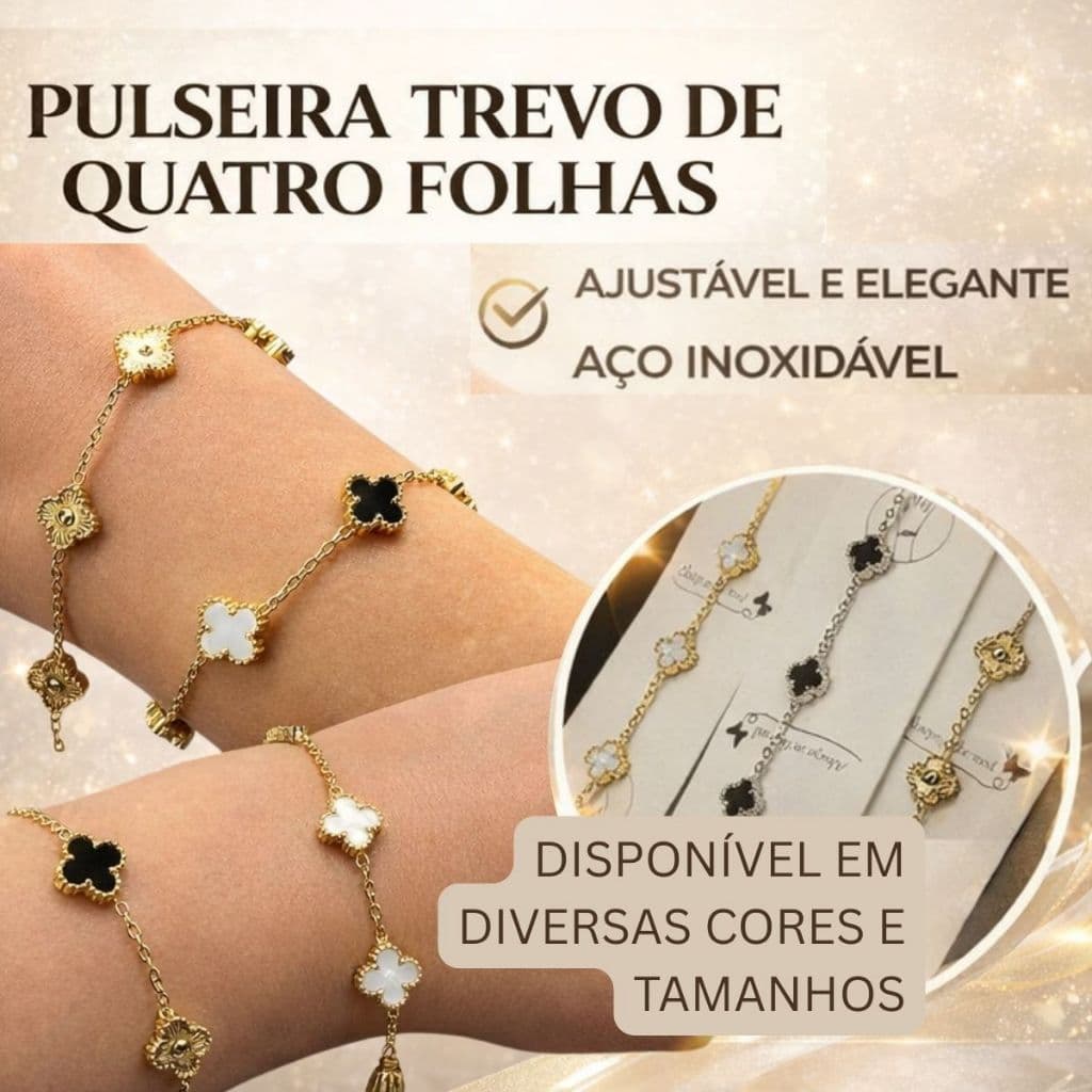 Pulseira de Trevo de Quatro Folhas em Aço Inoxidável Dupla Face Diversas Cores e Tamanhos escolha no Brasil