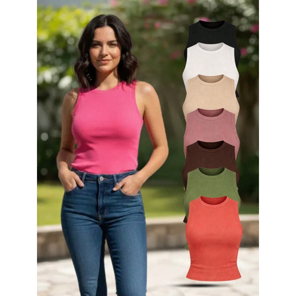Kit 5 Regatas Feminina Alça Larga sem Bojo Não Desbota Alta Durabilidade Cores Diversas