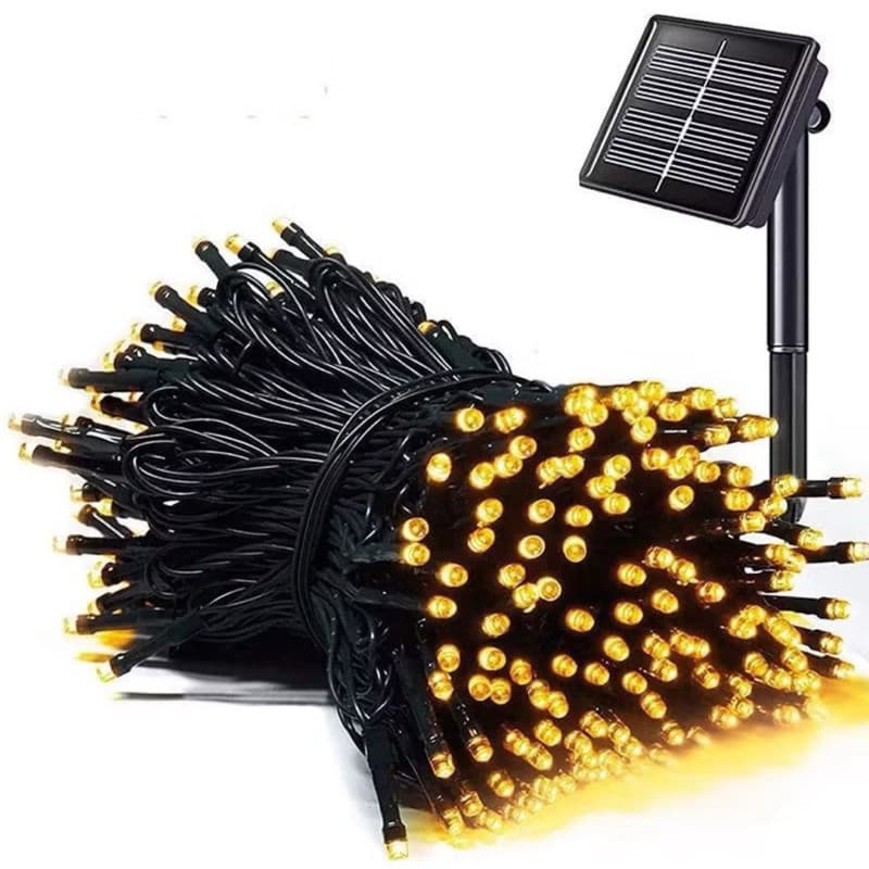 Iluminação 12m Solar 200 Leds Cordão Luzes Enfeite Natal Externo 8 Funções Prova D'água Decoração